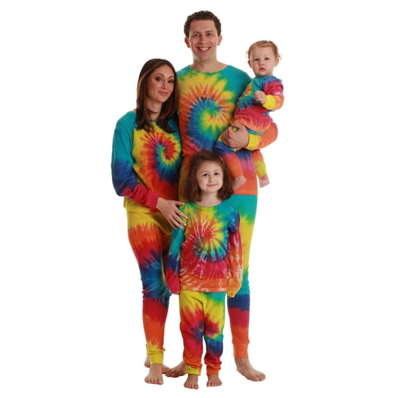 Just Love Family Thermal Set  Trendy Tie Dye Coordinated Sleepwear for Everyone (Tie Dye Bold Bright - Men, Men Medium)