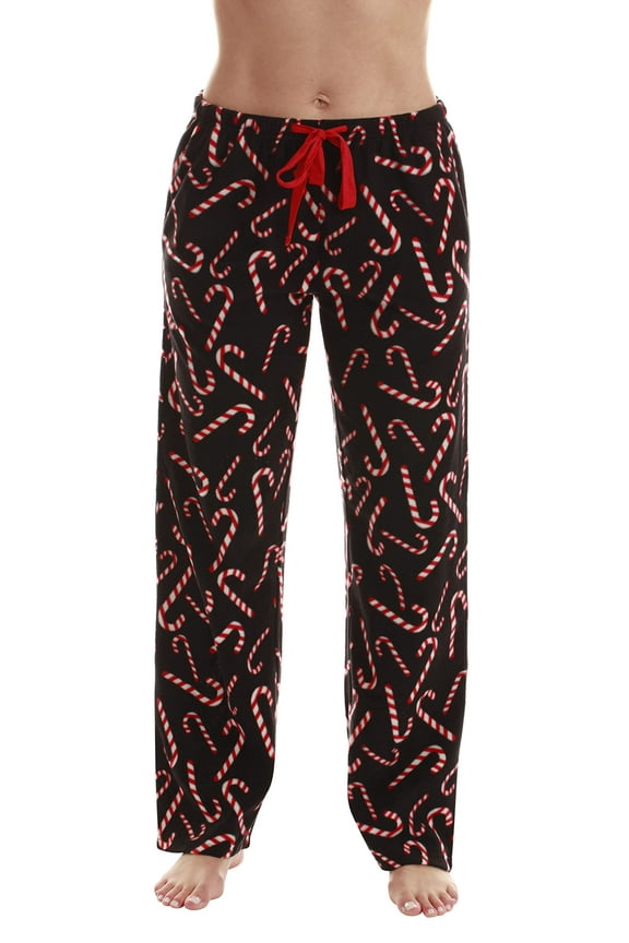Fleece Pajama Pants for Women Sleepwear PJs. (Black - Candy Cane, 1X)