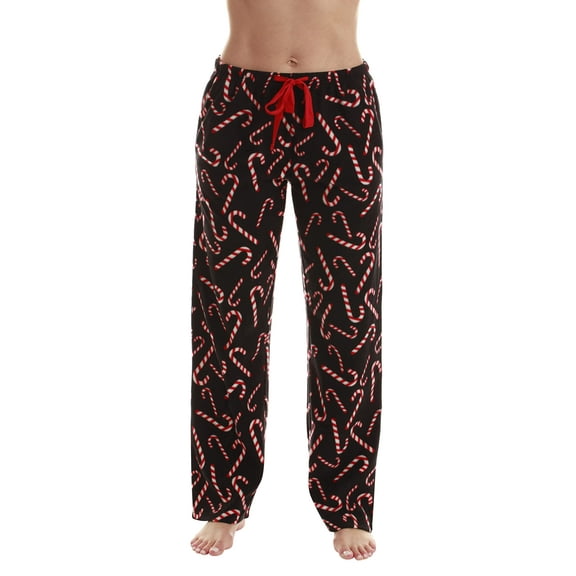 Just Love Fleece Pajama Pants for Women Sleepwear PJs. (Black - Candy Cane, Small)