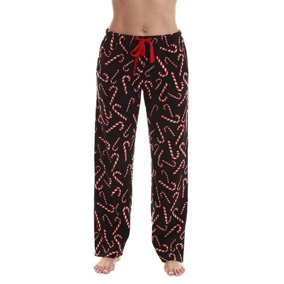 Just Love Fleece Pajama Pants for Women Sleepwear PJs. (Black - Candy Cane, X-Small)