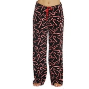 JUST LOVE Fleece Pajama Pants for Women Sleepwear PJs (Black - Candy Cane, X-Small)