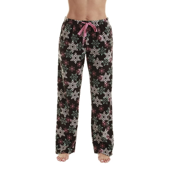 Just Love Fleece Pajama Pants for Women Sleepwear PJs. (Black - Winter Snowflake, Large)