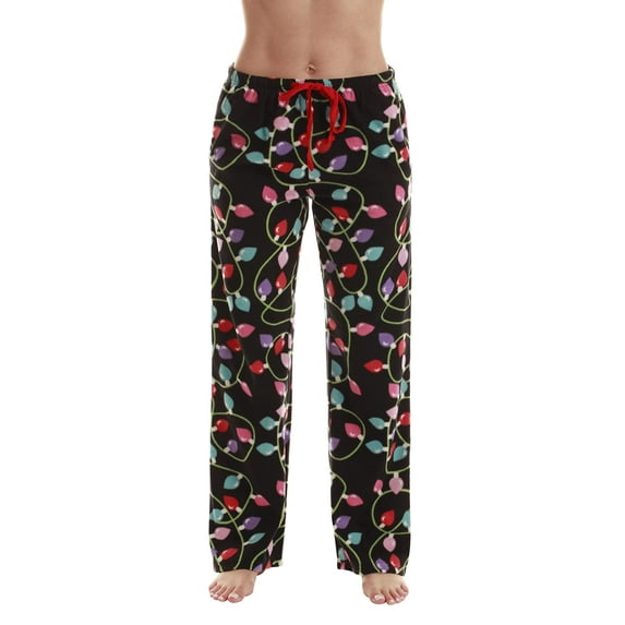 Just Love Fleece Pajama Pants for Women Sleepwear PJs. (Black - Xmas Lights, 2X)