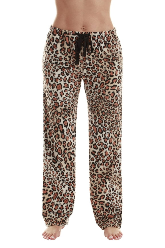 Fleece Pajama Pants for Women Sleepwear PJs. (Leopard, Small)