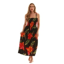 Just Love Floral Print Tube Sundress Swimwear Cover Up Summer Dress for Women (Black with Floral - Orange, Small)