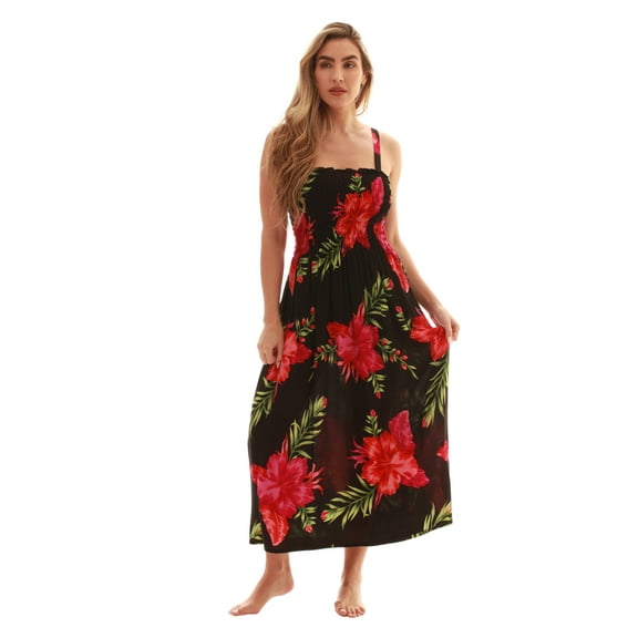 Just Love Floral Print Tube Sundress Swimwear Cover Up Summer Dress for Women (Black with Floral - Pink, Medium)