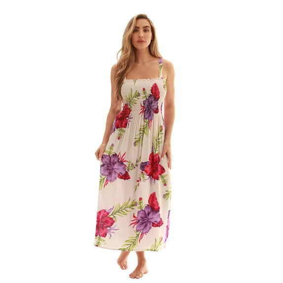 Just Love Floral Print Tube Sundress Swimwear Cover Up Summer Dress for Women (White With Floral - Lilac, Medium)
