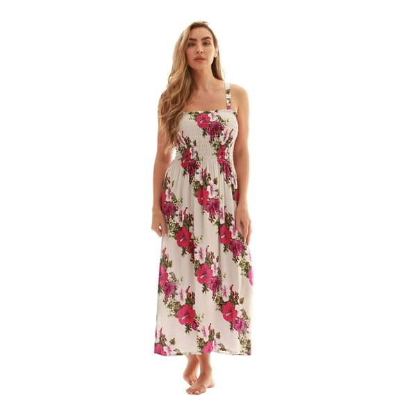 Just Love Floral Print Tube Sundress Swimwear Cover Up Summer Dress for Women (White With Little Floral - Purple, Small)