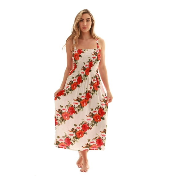 Just Love Floral Print Tube Sundress Swimwear Cover Up Summer Dress for Women (White With Little Floral - Red, Medium)
