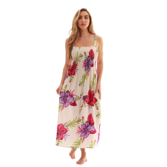 Just Love Floral Print Tube Sundress Swimwear Cover Up Summer Dress for Women (White with Floral - Lilac, 2X)