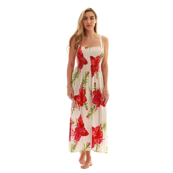 Just Love Floral Print Tube Sundress Swimwear Cover Up Summer Dress for Women (White with Floral - Pink, 3X)