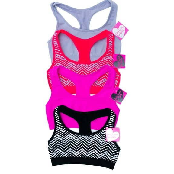 Just Love Girls Bras - Pack of 4 - Comfortable and Stylish Training Bras for Girls (4 Pack With Heart Print, 36A)