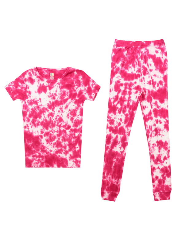 Just Love Girls Cotton Pajama Sets for Comfortable Sleepwear (Pink - Tie Dye Short Sleeve, Girls 6X)