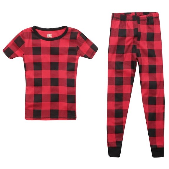 Just Love Girls Cotton Pajama Sets for Comfortable Sleepwear (Red - Buffalo Plaid Short Sleeve with Pant, Girls 14-16)