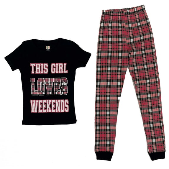 Just Love Girls Cotton Pajama Sets for Comfortable Sleepwear (Red - Love Weekends, Girls 10-12)