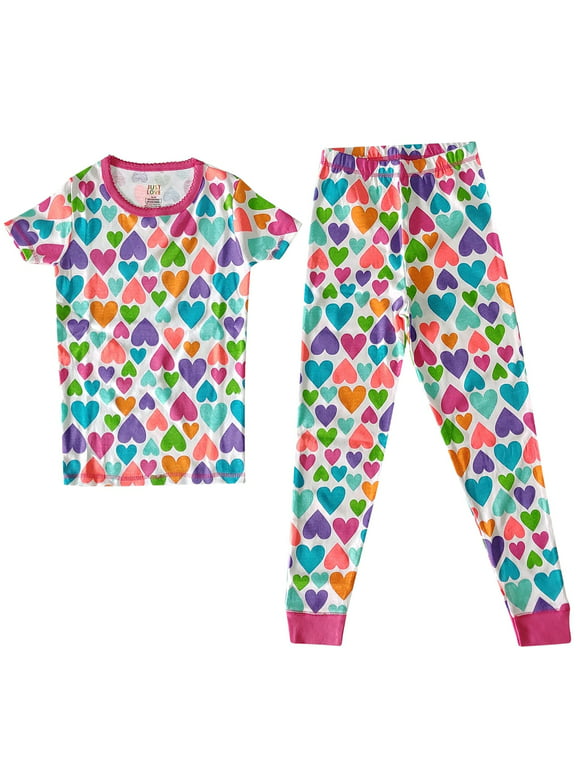 Just Love Girls Cotton Pajama Sets for Comfortable Sleepwear (White - Bright Hearts Short Sleeve With Pant, 4T)