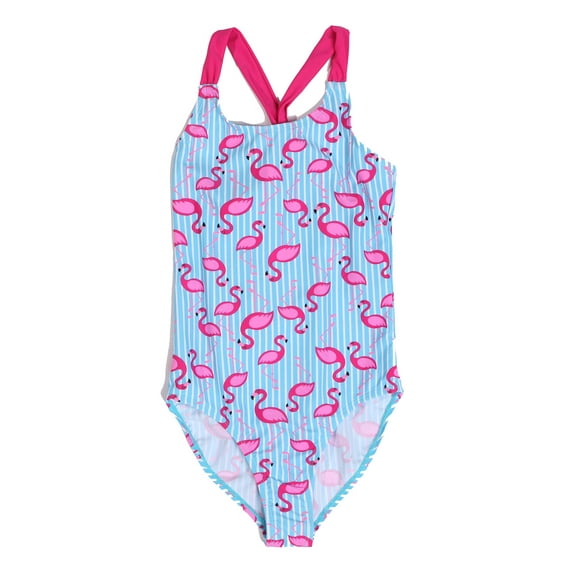 Just Love Girls One Piece Bathing Suits Swimwear for Girl 86691-10405-5-6 (Turquoise - Striped Flamingo, Girls 4)