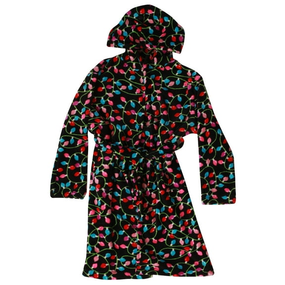 Just Love Girls' Plush Velour Robe - Cozy Buffalo Plaid Bathrobe for Comfortable Lounging (Christmas Lights, Girls 14-16)
