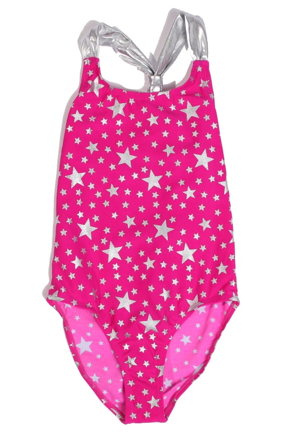 Girls One Piece Bathing Suits Swimwear for Girl 86692-10407-5-6 (Fuchsia - Silver Stars, 10-12 Years)