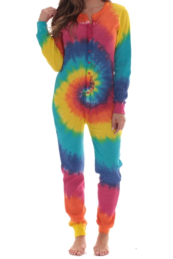 Girls Thermal Union Suit - Warm and Comfortable Base Layer for Cold Weather (Tie Dye - Brights, Girls 14-16)