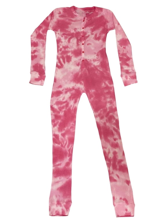 Girls Thermal Union Suit - Warm and Comfortable Base Layer for Cold Weather (Tie Dye - Pink Swirl, 5-6 Years)