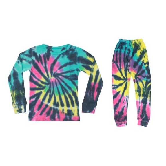 Just Love Girls Tie Dye Two Piece Thermal Underwear Set (Tie Dye - Blue with Brights, 10-12)