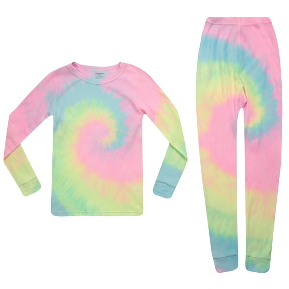 Just Love Girls Tie Dye Two Piece Thermal Underwear Set (Tie Dye Neon Purple, 14-16)