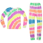 JUST LOVE Girls Tie Dye Two Piece Thermal Underwear Set (Tie Dye Neon White, 10-12)