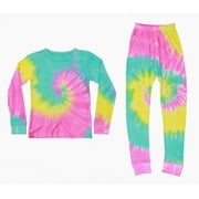 JUST LOVE Girls Tie Dye Two Piece Thermal Underwear Set (Tie Dye - Pastel Swirl, 10-12)