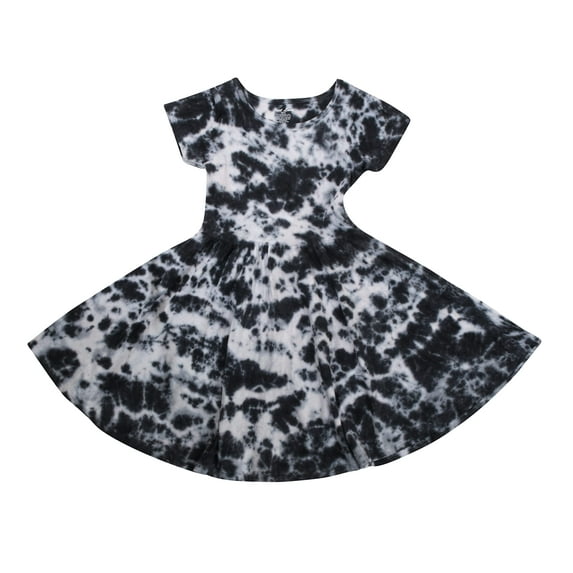 Just Love Girls Twirl Dress Girls Short Sleeve Twirly Skater Dress Tie Dye (Black and White, 4)