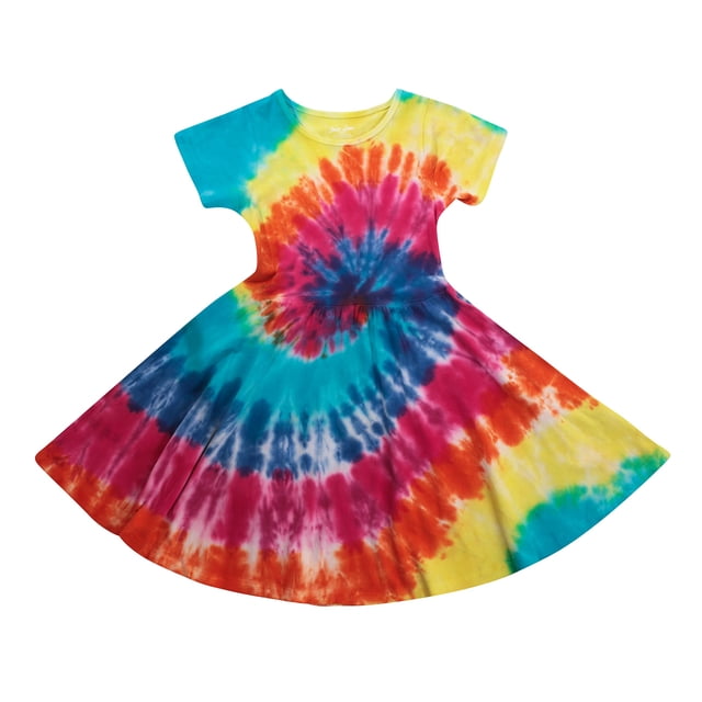Girls Modern Hearts Twirl Dress In Mustard