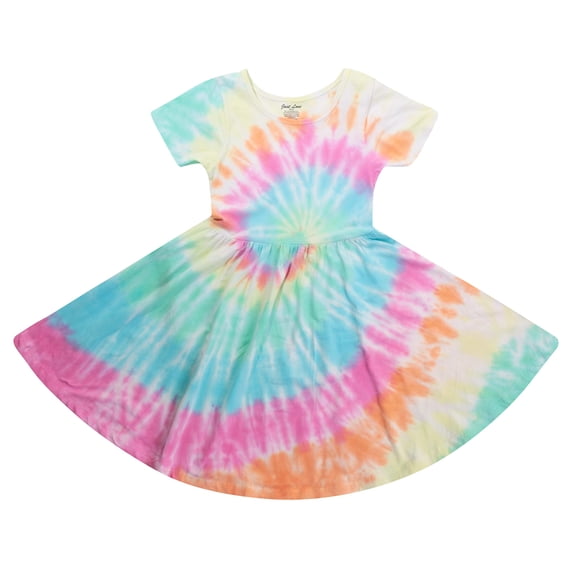 Just Love Girls Twirl Dress Girls Short Sleeve Twirly Skater Dress Tie Dye (Pastel Swirl, 6X)