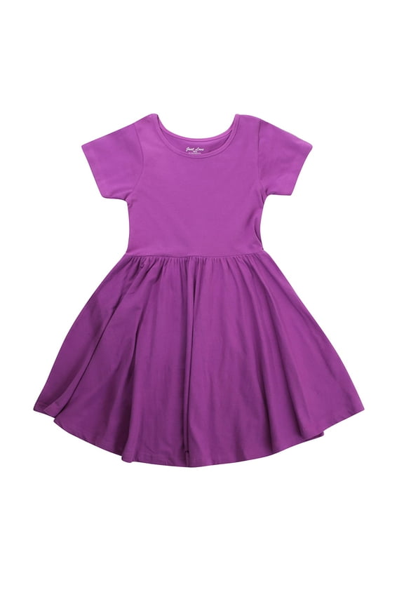 Girls Twirl Dress Girls Short Sleeve Twirly Skater Dress Tie Dye (Purple, 14-16)