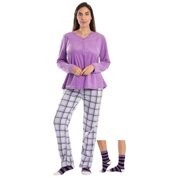 Just Love Henley Pants Set with Socks for Women 6732-10441-XL (Purple Plaid, 1X)