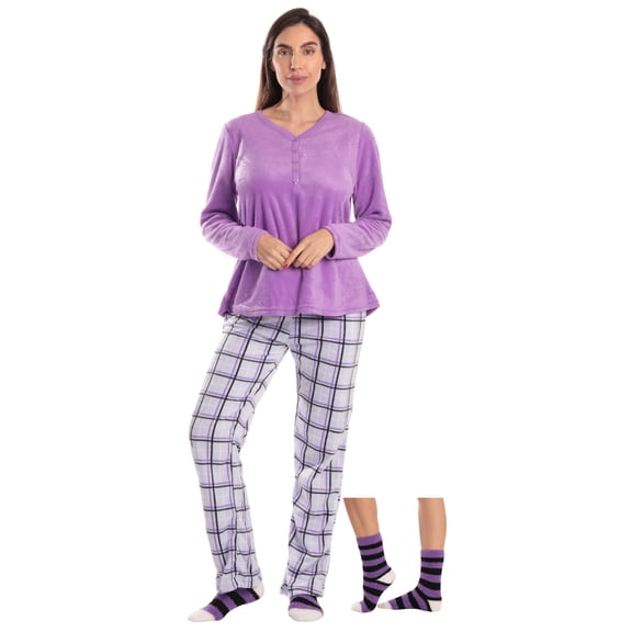 Just Love Henley Pants Set with Socks for Women 6732-10441-XL (Purple Plaid, Small)
