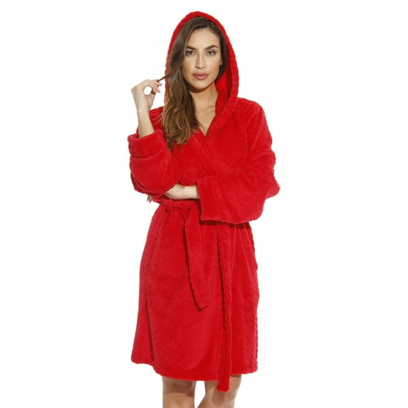 Just Love Hooded Velour Robe for Women with Sherpa Lined Hood (Red With Hood, X-Small)