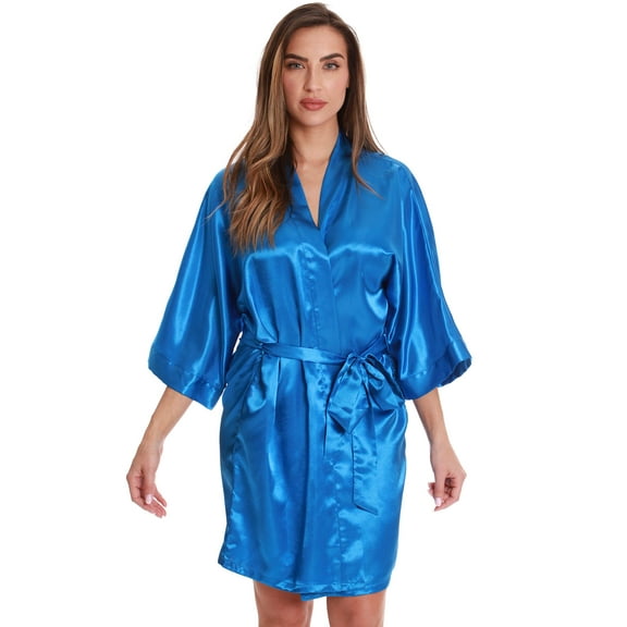 Just Love Hooded Velour Robe for Women with Sherpa Lined Hood (Satin - Blue, X-Small)