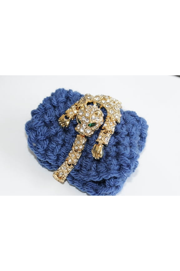 Articulated Panther Leopard/Panther Bracelet with Pave Rhinestones and Green Eyes