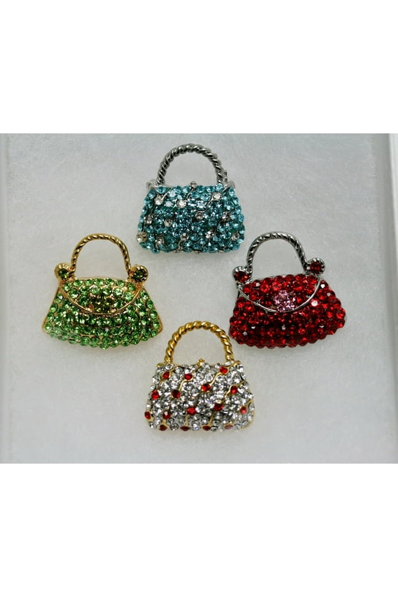 Basket Purse Rhinestone Brooch Pin, Trinket Jewelry
