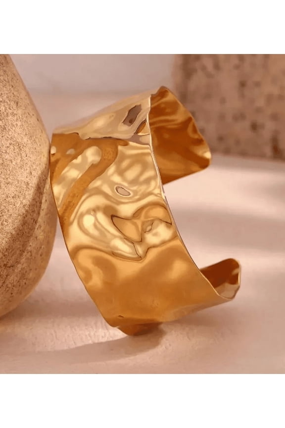 Chunky Hammered Cuff Bangles Fashion Irregular Wide Open Wrist Bracelet