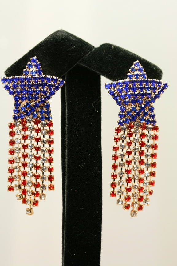Patriotic 4th of July Independence Day Gift, Red White Blue Rhinestone Shooting Star Post Earrings