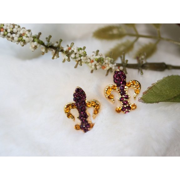 Just Love Jewels Rhinestone French Fleur De Lis Earrings New Orleans Mardi Gras Jewelry Gift