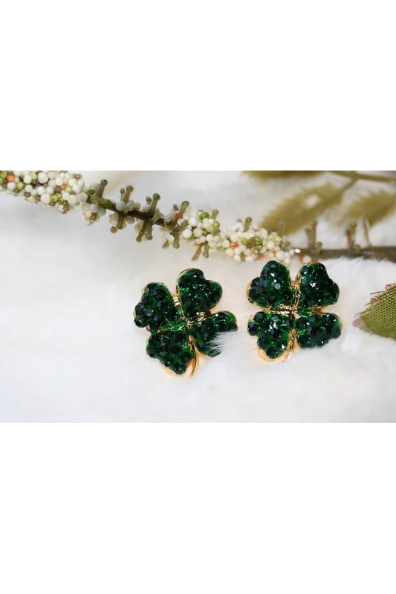 Shamrock Post Earrings, Emerald, Irish Jewelry, St Patrick's Earrings