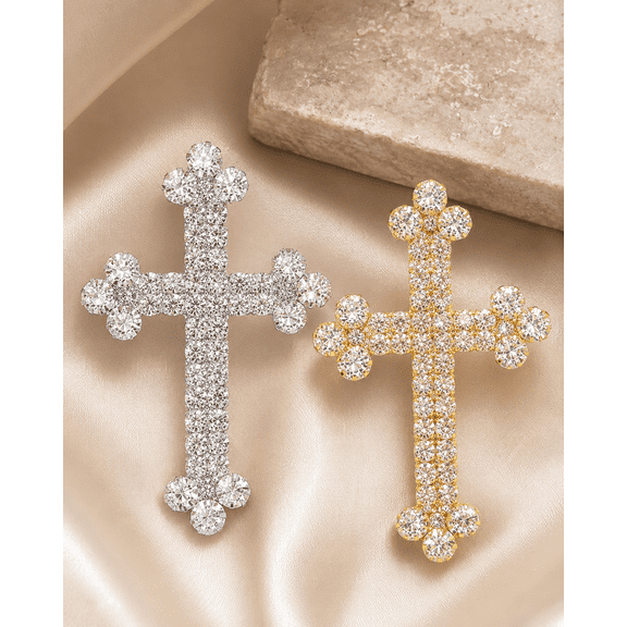 Just Love Jewels Silver and Gold Tone Crystal Rhinestone Budded Cross Brooch Pin