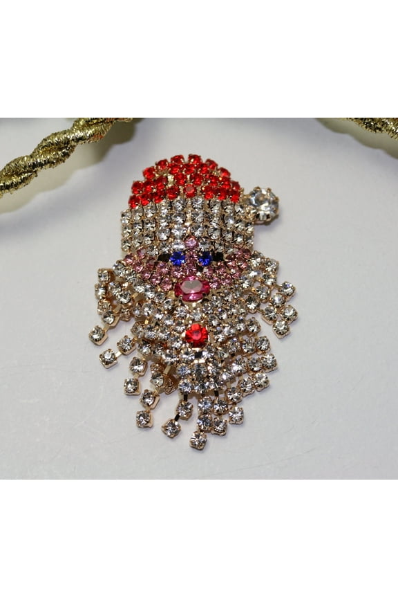 Sparkly Rhinestone Santa Claus Face Brooch Christmas Santa Claus Pin
