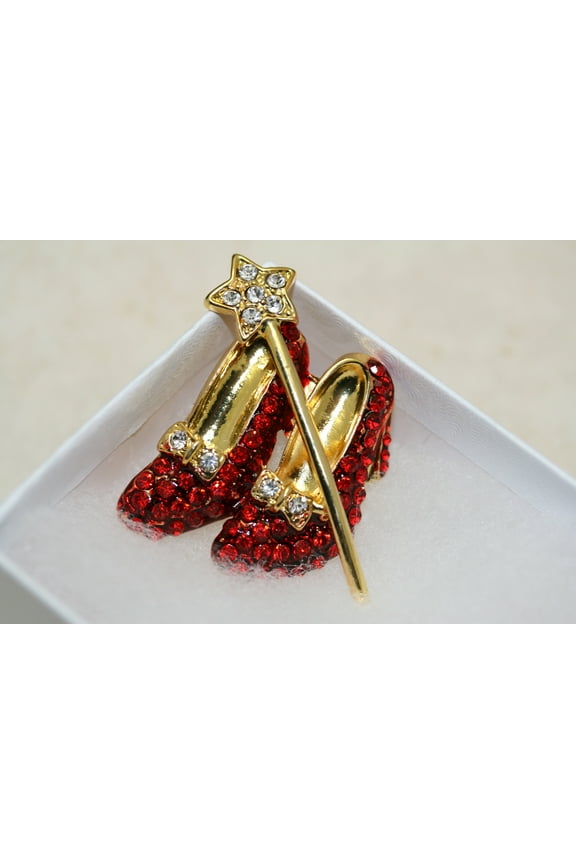 Wizard of Oz Pave Austrian Faceted Crystal Dorothy Shoes Brooches Pin