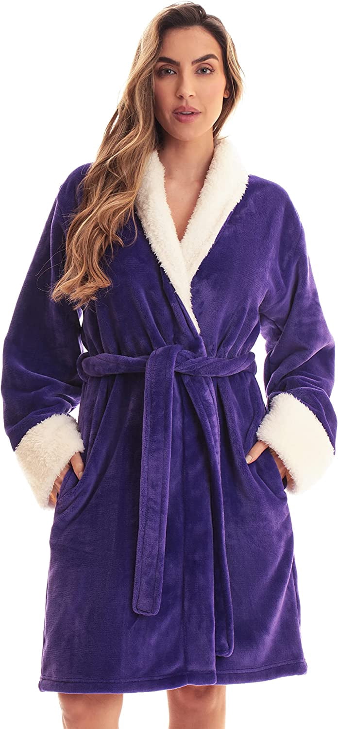 Just Love Solid Kimono Robes for Women (Purple Sherpa, X-Small ...