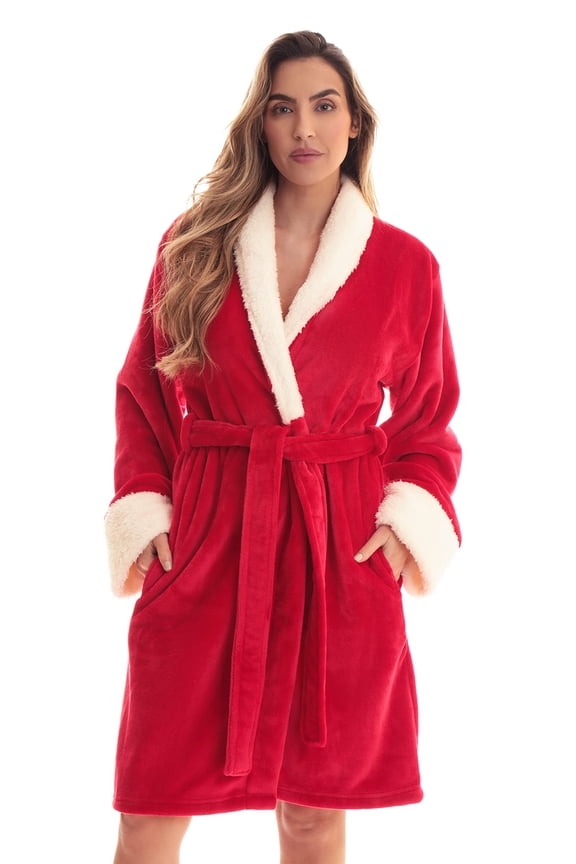 Kimono Robe Bath Robes for Women (Red Sherpa, X-Small)