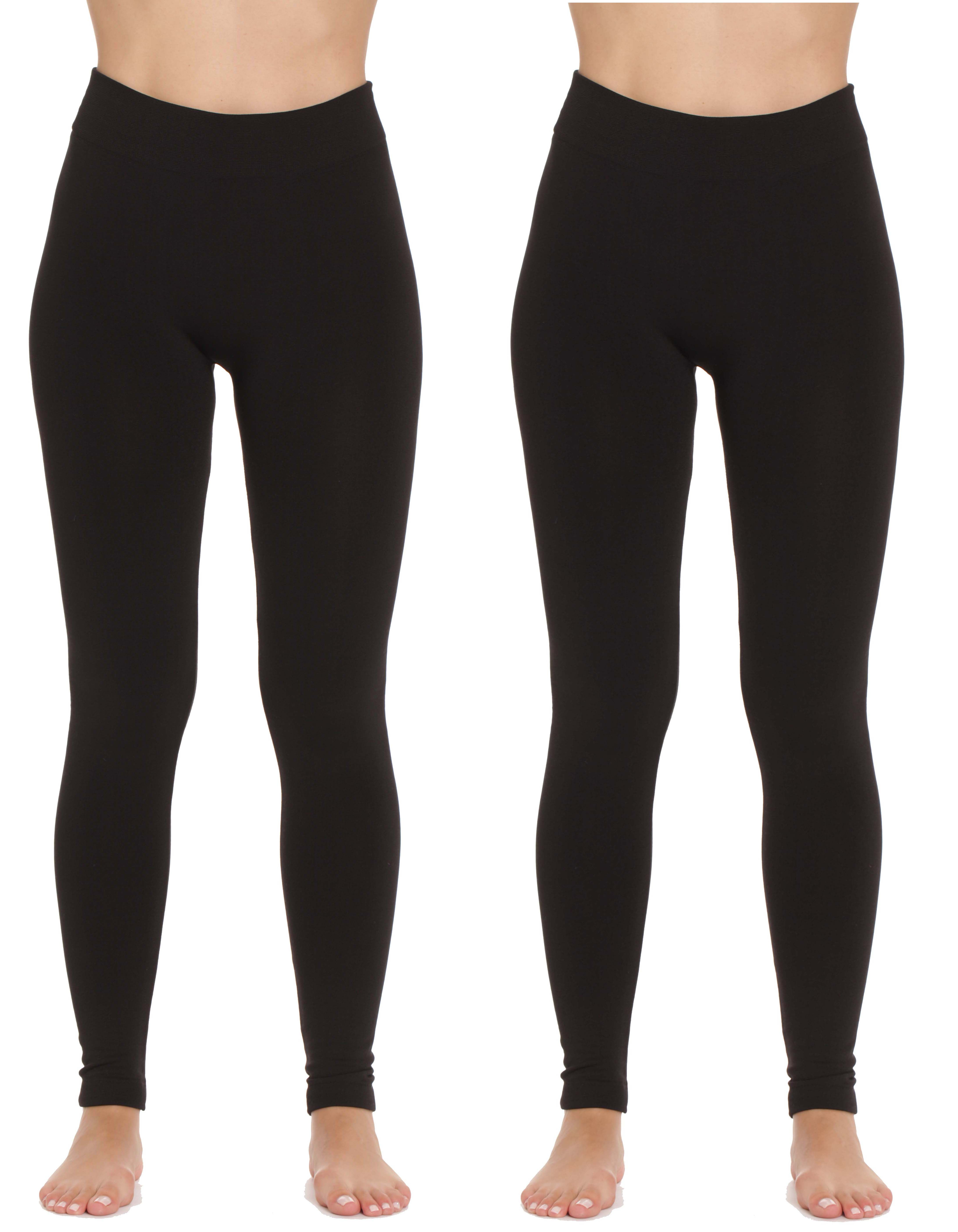 Ladies Solid Fleece Lined Seamless Leggings (Pack of 2) 6816-C-XS-S (Black Black, Medium / Large)