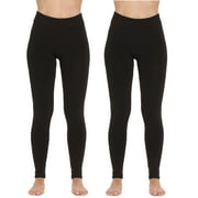 Ladies Solid Fleece Lined Seamless Leggings (Pack of 2) 6816-C-XS-S (Black Black, X-Large / XX-Large)